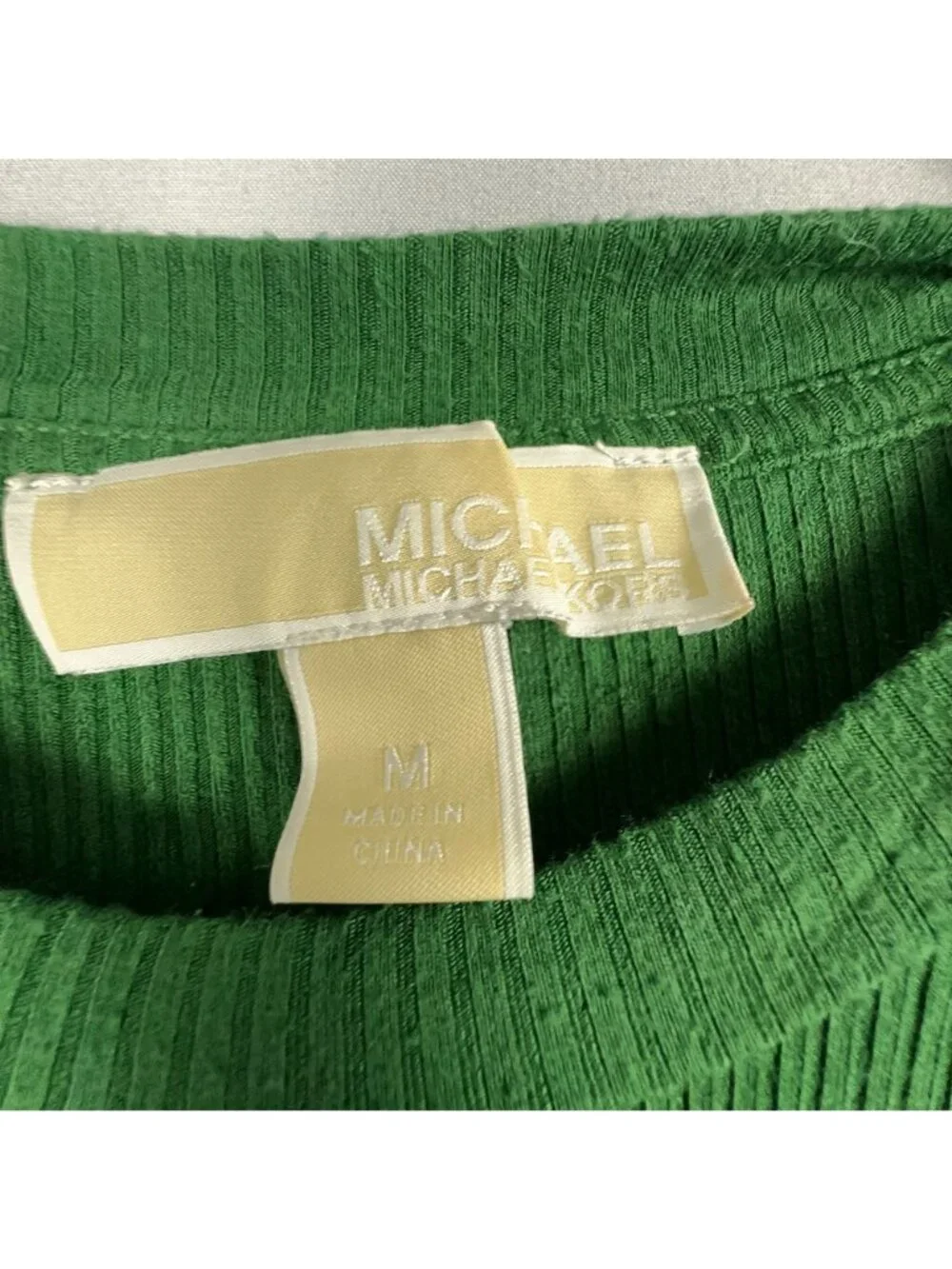 Michael Kors Blouse Top Size Medium Green Ribbed Long Sleeve Elbow Holes